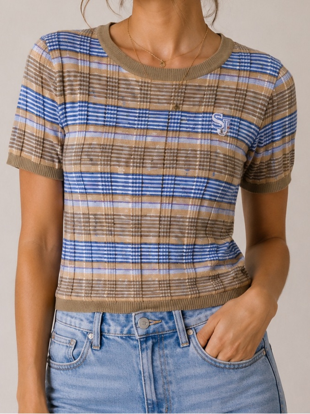 St. John Sport‎ Short Sleeve Striped Sweater